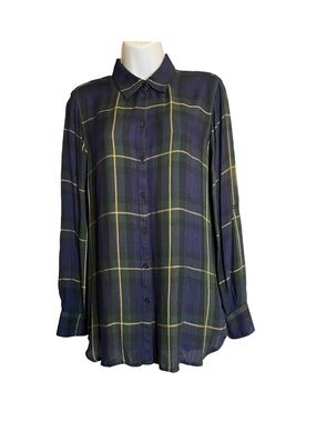 Lauren Ralph Lauren Blue Plaid Button Down Shirt Blouse Top Size Medium